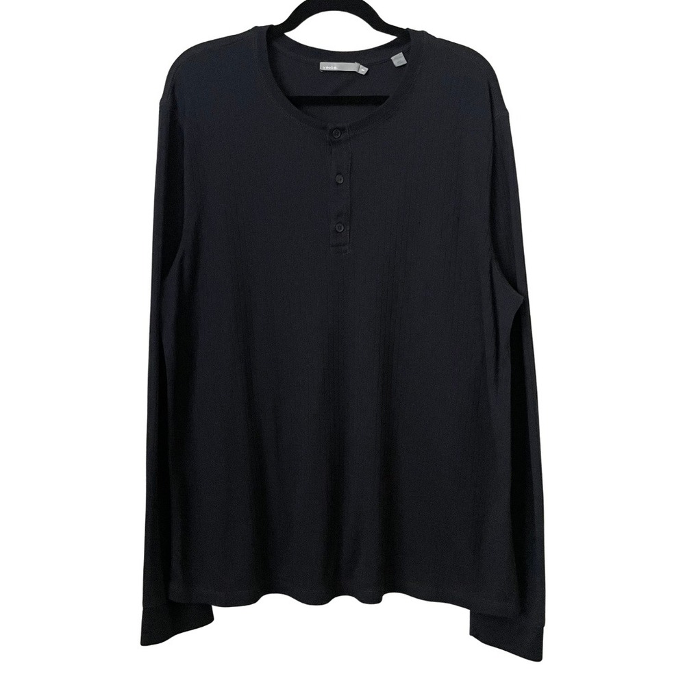 Vince Shirt Mens Size XXL Black Henley Ribbed Knit Long Sleeve‎ Preppy Stretchy